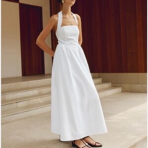 Commense Elegant White Halter Midi Dress